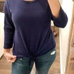 Gyft large NWT waffle knit cozy tie front blue top Photo 0