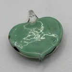 MURANO Style Hand Blown Glass Heart Pendant w/Ribbon Beautiful Green And Smoke Photo 2