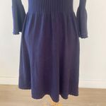 Eliza J Knit Ribbed Turtleneck Ruffle Bell Sleeve Sweater Dress Navy | Small Photo 3