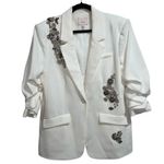 Cinq A Sept Kylie Diamond Daisies Embellished Blazer Jacket In Ivory/Smoke White Size 10 Photo 3