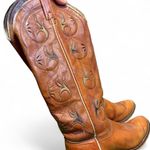 Acme Inlay Flowers Western Cowboy Boots USA Made Brown 7C Rockabilly VTG Size 7 Photo 2