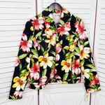 Vintage St. John Sport Tropical Flower Print Denim Jacket Black Yellow Small Photo 6