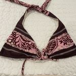 Women small Reversible bikini halter top & bottom set brown pink print flower Photo 3
