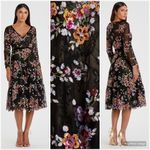 Mac Duggal NWT  Black Floral Embroidered Tea Length Dress Photo 2