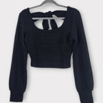 Band of Gypsies Band of the Free Black Crop Top NWT Size Small Ribbed Knit Long Sleeve Top Photo 0