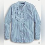J.Crew Band Collar Ruffle Front Striped Long Sleeve Shirt Photo 0