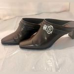 Brighton Tapa Brown Leather Weave Strap Buckle Mules Croc Heel Pumps Size US 7.5 Photo 4