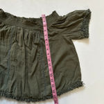 Aerie  Off Shoulder Boho Crop Top Women’s Medium Green Smocked Peasant Blouse Photo 4
