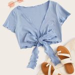 SheIn Cropped Front Tie Baby Blue Top Photo 0