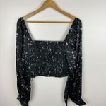 Urban Outfitters  Smocked Tie Back Top Sz L Black Floral‎ Long Sleeve Whimsigoth Photo 3