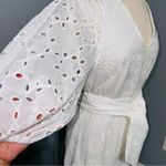 ZARA  Bloggers Fav Oyster White Belted Embroidered Tiered V-Neck Midi Dress Sz M Photo 13