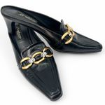 Brighton New  7 Kitten Heel Loafer Chain Detail Mule Slip On Pointed Square Toe Photo 0