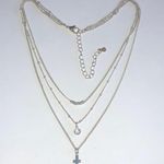 Layered Silver Tone Cross CZ Rhinestone Dainty Boho Necklace Photo 0