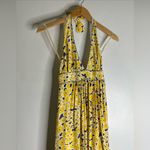 corey‎ lynn calter 10 Yellow Floral Halter Maxi Silk Dress CP0492 Photo 2
