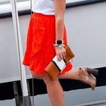 J.Crew Linen Citrus Orange Classic Ruffled Faux Wrap Skirt Knee Length Women 8 M Photo 0