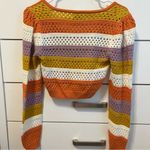 SO  Orange Purple White Yellow Stripe Cardigan Sweater Photo 3