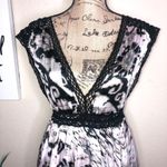 Hazel Empire Waist V Neck Crocheted Lace Trim Pattern Cream & Black Dress Size S Photo 2