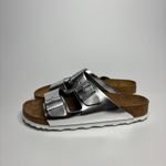Birkenstock  Arizona Metallic Leather Soft Footbed Sandals in Silver Photo 3