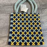 LULU NYC Handcrafted Beaded Gingham Blue Multi Tote Photo 1