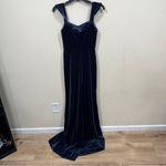 Jenny Yoo NWOT  Issa Off-The-Shoulder Stretch Velvet Column Gown size 2 Blue Photo 5