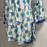 Gretchen Scott  Long Sleeve Tunic Top Blouse Floral Blue Green Cotton Medium M Photo 4