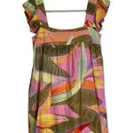 KOURT Seasonal Tropical Bird Of Paradise Print Mini Dress Size XS Linen Summer Green Photo 0