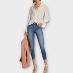 L'Agence Shyla Blouse Women's XS Ivory Silk Long Sleeve Lace-Cuff V-Neck Photo 9