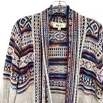 Anthropologie Haptics Aztec Boho Multicolored Fringe Knit Long Cardigan Sweater Boho Granola Photo 2