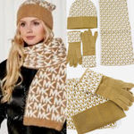 Michael Kors MK NWT Logo Knit 3-Piece Gift Box Set Scarf, Hat & Gloves, Camel Photo 1