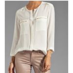 Theory  Blouse Womens Small Beige Pink Silk Brundia Zip Pocket Long‎ Sleeve Top Photo 1