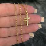 18k Gold Double Cross Pendant Necklace with CZ Accents – 18”+2” Chain Photo 2