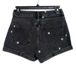 PacSun  SZ 25 Jean Mom Shorts Floral Daisy Embroidered Cuffed Pocket Zip-Fly Gray Photo 2