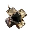 Lotus Silver tone and black heart cross pendant necklace Photo 7