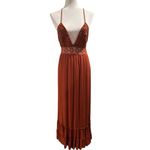FADED ROSE BOHO STRAPPY LONG TIERED CROCHET TERRACOTTA MAXI DRESS Orange Size M Photo 1