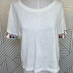 Anthropologie  Lilka Pom Pom‎ Tee Shirt Top Short Sleeve Cotton Ivory Size Small Photo 0