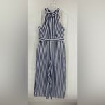 J.Crew  TUSHAR BLUE WHITE STRIPE HALTER BOW TIE WIDE LEG JUMPSUIT sz 6 Photo 2