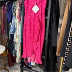 Angel Biba Rossi Hot Pink Off-Shoulder Ruffle Lace Midi Dress Photo 5