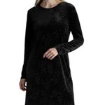 VTG Dress Black Velvet Burnout Size 10 Rose Print Shift Y2K 90s Long Sleeve 1806 Photo 0