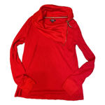 IZOD Red Ribbed Cowl Neck Zip Front Long Sleeve Pullover Top Womens Medium Photo 0