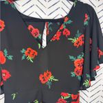 EXPRESS Floral Open Back Short Sleeve Tie Waist Blouse Red Black Size Small Photo 2
