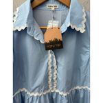 Mainstrip Puffed Sleeve Ric Rac Trimmed Solid Mini Dress Blue Size Large Photo 10