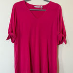 Susan Graver  Bright Pink V-Neck Blouse with Bow Sleeves Photo 0
