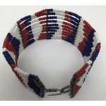 Beautiful Native American Metal and Beaded Cuff Bracelet Red Blue White Photo 12