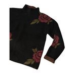 MB Women’s Medium Fuzzy Black Sweater Red Rose Floral Mockneck Pullover 20x23 Photo 2