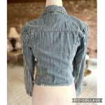 BLANK NYC  Jacket Denim Striped Cropped XS Raw Hem Light Wash Fitted Classic Chic Photo 9