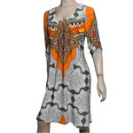 Sibella Mikesell Size M Orange White Gray Tribal Print 3/4 Sleeve Sheath Dress Size M Photo 1