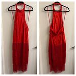 Anthropologie NWT Red Fringe Halter Midi Dress Size 10 Photo 3