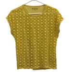 Cato  Bright Yellow Floral Crochet Lace Front T-Shirt Medium Hippie Photo 0