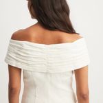 NA-KD Linen Blend Off-Shoulder White Buttoned Top Photo 1