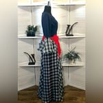 Vintage 70s Gingham Maxi Dress Navy Blue Red Bow Medium Photo 7